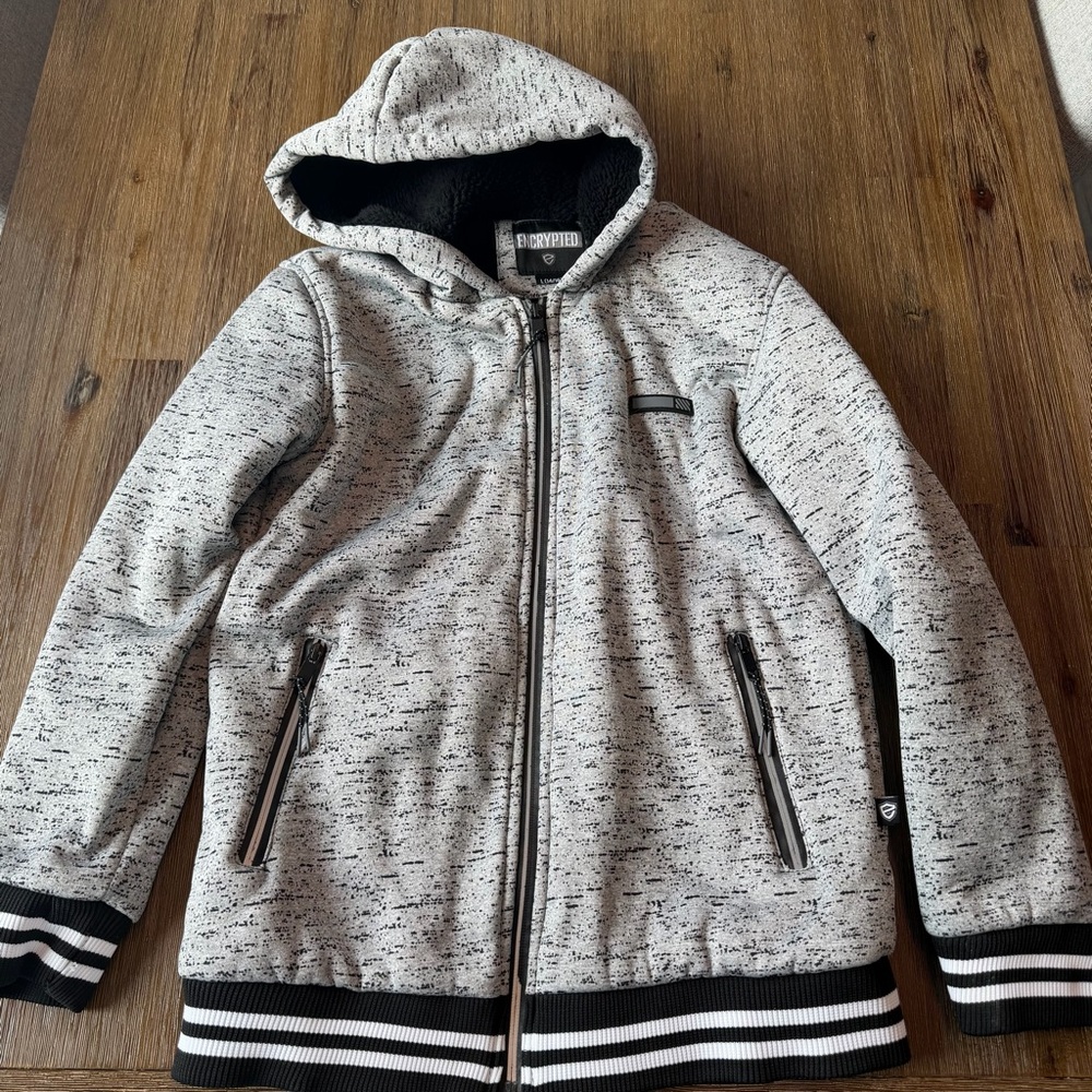 Boys Kids Grey Super Thick Fleece Lined Zip Up Hoodie size L (14/16)